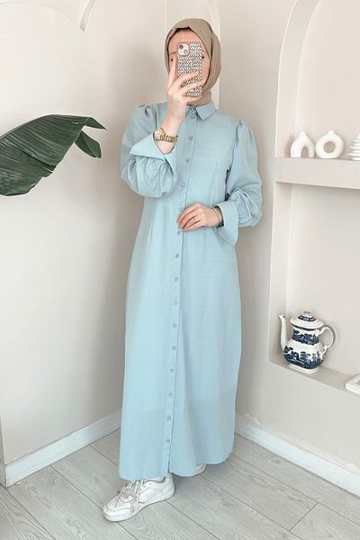 ModaAycan Buttoned Turquoise Dress Ma333