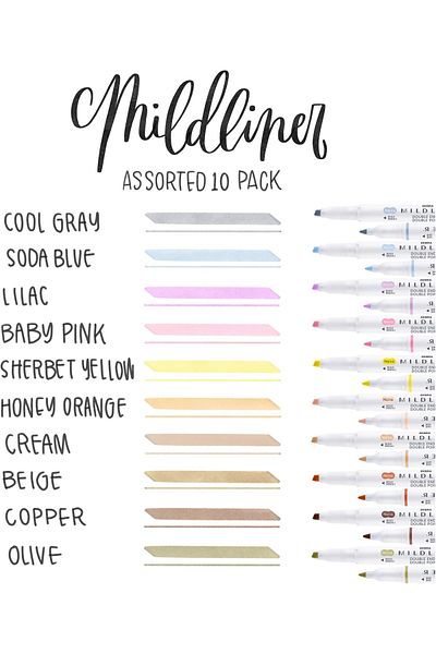 erorex Pen Mildliner Double Ended Highlighter Set Chisel And Bullet Point Tips No Bleed Bible Assorted
