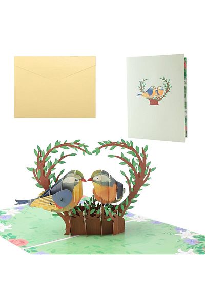 erorex 3D Pop Up Anniversary Cards Handmade Love Birds Pop Up Greeting Card Sweet Couple Finches Kissing