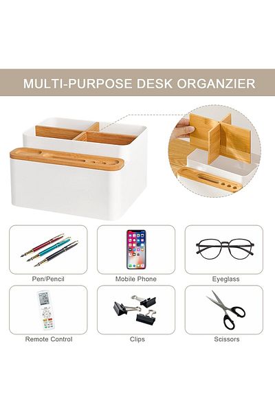 erorex Desk Organizer Pen Pencil Holder With Compartments Table Storage Box With Divider Desktop Caddy