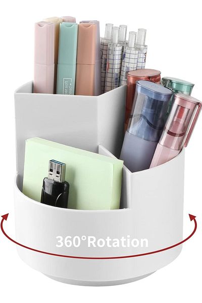 erorex Desk Pencil Pen Holder 3 Slots 360 Degree Spinning Pencil Pen Desk Organizers Desktop Storage Pen