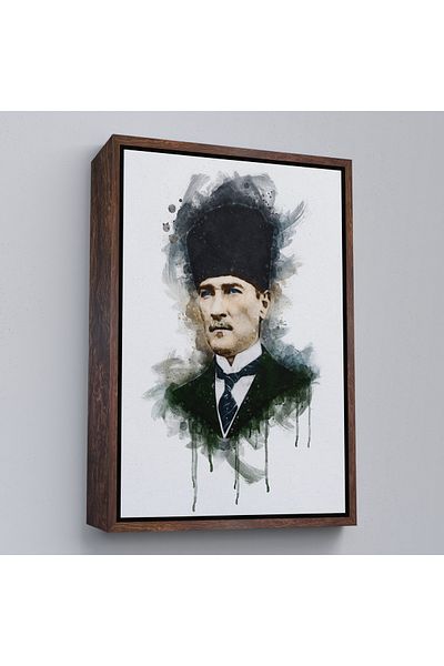 Harita Sepeti Portret în acuarelă a lui Mustafa Kemal Atatürk cu cadru alb, pictură decorativă pe pânză