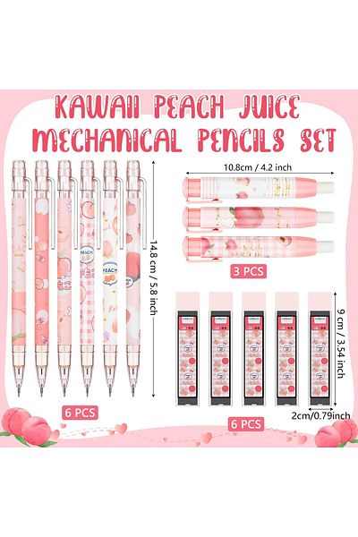 erorex 15 Pcs Mechanical Pencil Set Include Peach Mechanical Pencils With Tubes 0.5 Mm Pen Refills And