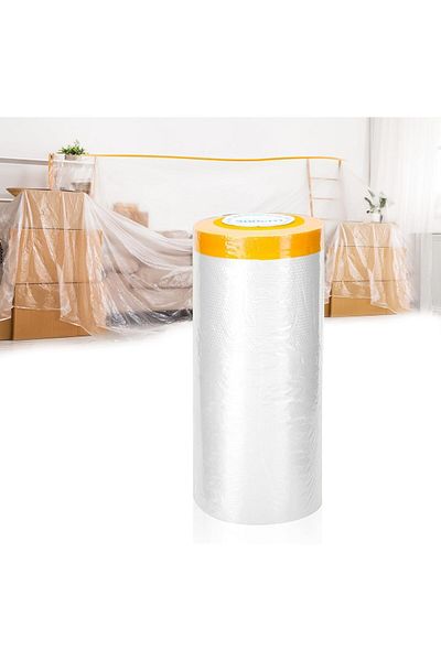 erorex Plastic Dust Sheets 2.4M X 100M Tape And Drape Painters Plastic Drop Cloth For Automotive Painting