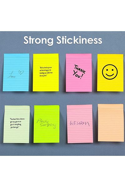 erorex Lined Sticky Notes 4X6 In Post Super Sticking Power Memo Pads 8 Bright Colors Large Ruled Post