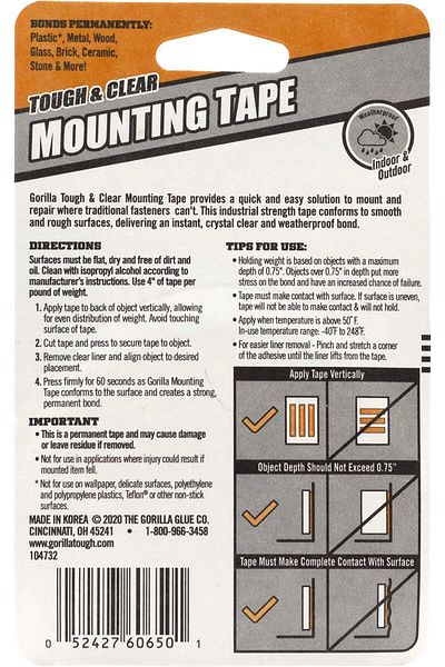erorex Tough And Clear Double Sided Mounting Tape 1 Inch X 60 Inch Clear Pack Of 1
