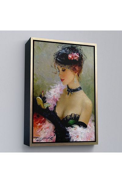 Harita Sepeti Красива жена, която се гримира, декоративна стенопис с кафява рамка