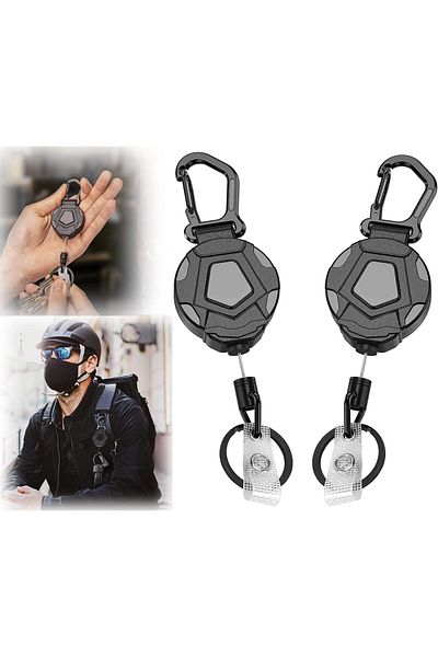 erorex 2 Pack Retractable Keychain Heavy Duty Carabiner Badge Holder Tactical Reel With 31¡± Steel