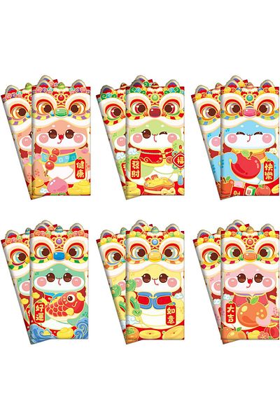 erorex 12Pcs Red Envelopes Chinese New Year Snake 2025 Chinese Cartoon Snake Lai See Red Envelopes For