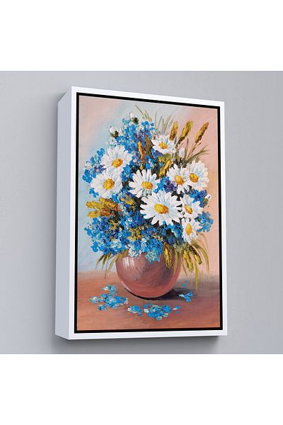 Harita Sepeti Blue Betaz Flowers in a Vase with White Frame Painting
