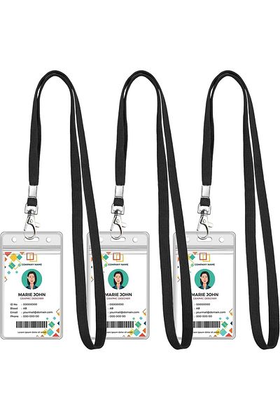 erorex 3 Pack Clear Id Badge Holder With Lanyard Black Lanyards With Vertical Waterproof Id Badge Holder