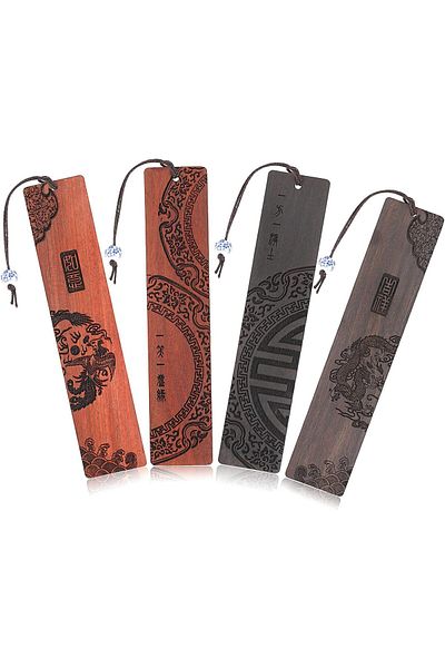 erorex 4 Pcs Wood Bookmark Handmade Natural Wooden Carving Book Mark Vintage Chinese Style Bookmarks