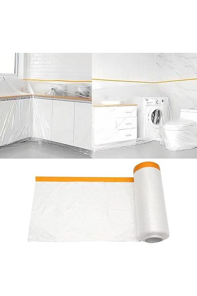 erorex 5M X 20M Masking Film With Tape Plastic Waterproof Dust Proof Pre Taped And Drape Transparent