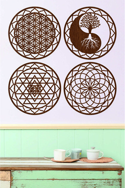 UNT 4 1ü Kutsal Geometri Seti ( Yaşam Çiçeği, Sri Yantra, Torus ve Yin Yang A...