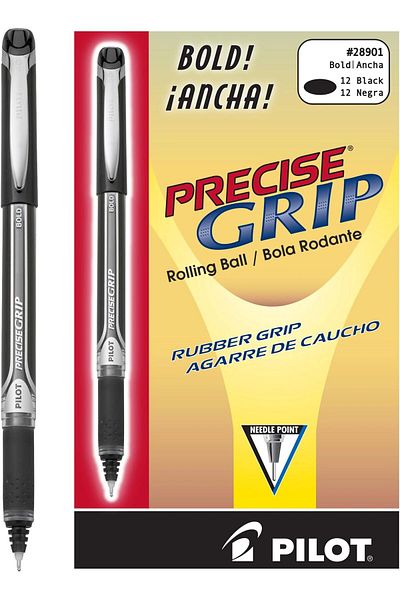 erorex Precise Grip Liquid Ink Rolling Ball Stick Pens Bold Point 1 Mm Black Pack Of 12