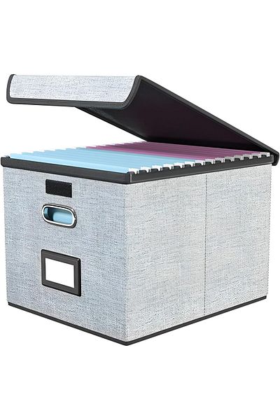erorex File Organizer Box With Lid Collapsible Linen Filing Box For Letter Legal Folder File Large