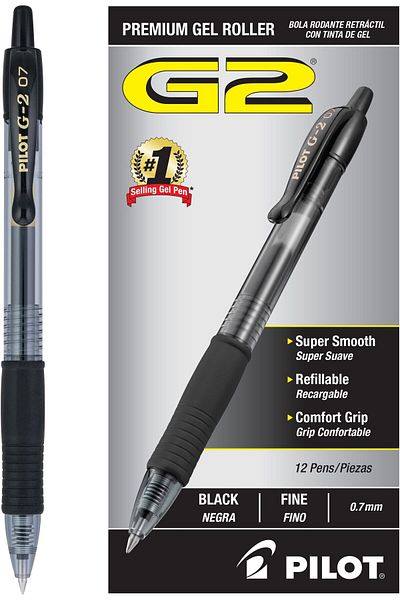 erorex G2 Premium Gel Roller Pens Fine Point 0.7 Mm Black Pack Of 12 Dozen Box