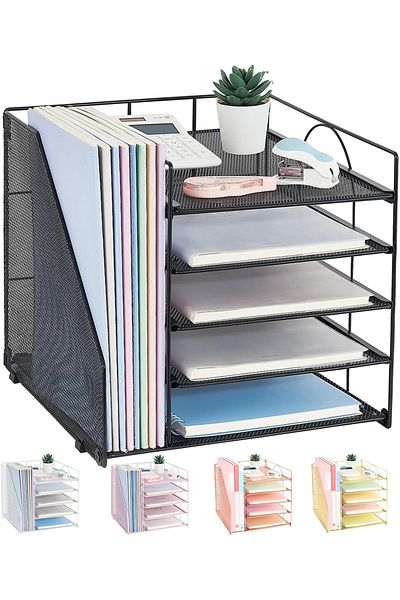 erorex Desk Organizers And Accessories 5 Tier Paper Letter Tray Organizer With File Holder Desktop