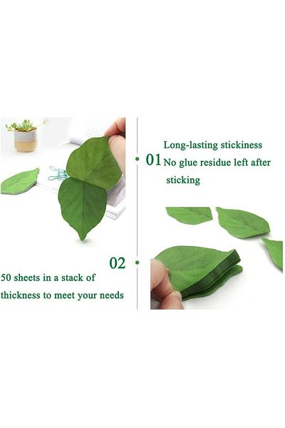 erorex Sticky Notes Stickers Removable Self Stick Notes Scratch Pads， Beautiful Green Leaf Shaped Sticky
