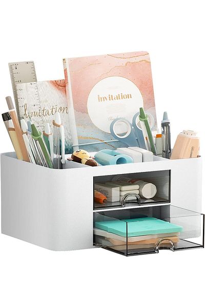 erorex Pen Organizer With 2 Drawer Multi Functional Pencil Holder For Desk Desk Organizers And Accessories