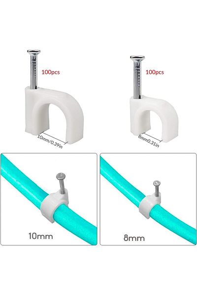 erorex Cable Clips 8Mm Cord Clips For Wall 100 Pcs White Cable Clips With Steel Nails Mounting Clips For