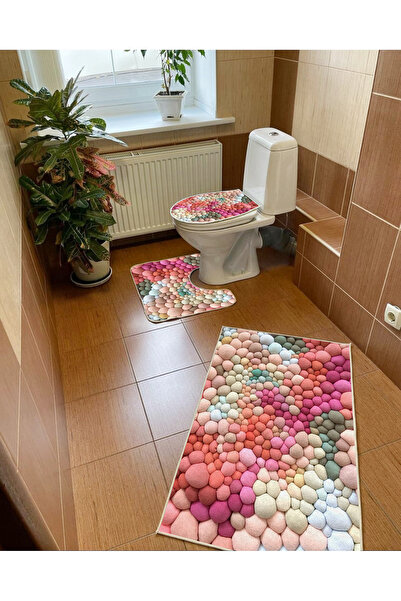 PATRON Pd_115_1 Kaymaz Pvc Dot Taban Üçlü Banyo Seti, Makinada Yıkanabilir, A...