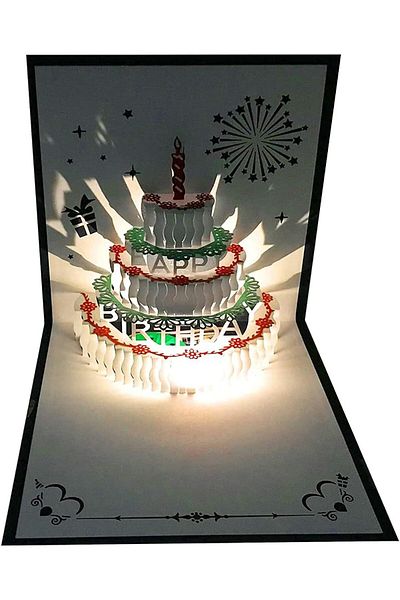 erorex 3D Birthday Cards Warming Led Light Birthday Cake Music Happy Birthday Card Postcards Pop Up