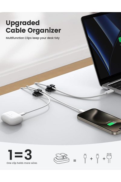 erorex مشابك حامل كابلات زنبركية 3 في 1، عبوة من 3 قطع، تحمل 9 كابلات، حامل أسلاك قابل للتعديل، منظم، لا يترك أي بقايا