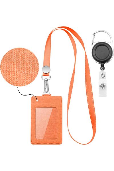 erorex Badge Holder Leather Id Badge Card Holder Wallet Case With 3 Cards Slot And Neck Lanyard Strap.