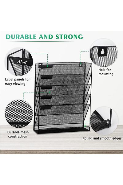 erorex Mesh Hanging Wall File Organizer 5 Tier Metal Mesh Wall File Holder With Bottom Flat Tray Durable