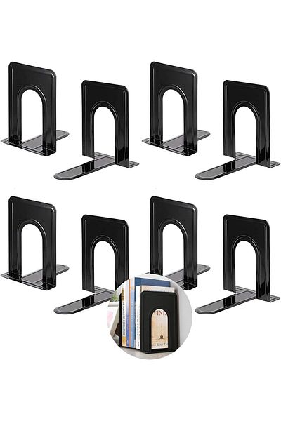 erorex Book Ends 4 Pairs Heavy Duty Bookends Metal Black Book Ends Non Skid Book End Home Decorative