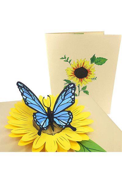erorex Blue Butterfly And Sunflower Pop Up Mother'S Day Card 3D Anniversary Valentine'S Day Card Thank You