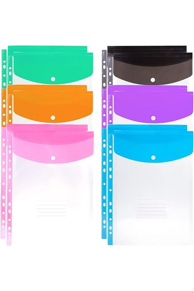 erorex 12Pcs Expandable A4 Plastic Wallets Folders Document Files Popper Wallets With Button Plastic