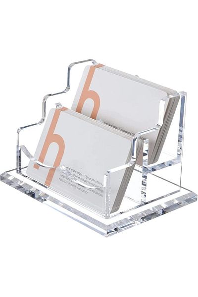 erorex Acrylic Business Card Holder 2 Tier 2 Slots Desk Business Card Holder Transparent Business Cards