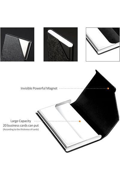 erorex Business Card Holder Pu Leather And Stainless Steel Multi Business Name Cards Case Pocket Wallet