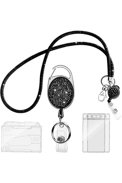 erorex Card Holder With Lanyard Id Badge Holder With Extendable Carabiner Reel Clip Neck Strap And