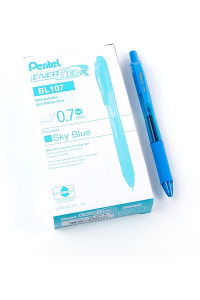 erorex Energel X Retractable Liquid Gel Pen 0.7Mm Metal Tip Sky Blue Ink Box Of 12 Bl107 S