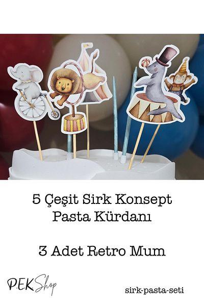 PEKSHOP Circus Concept Cake Toppers Set Cake Candle and Cake Picks Decoration Set 8 Pieces