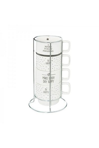 Secret de Gourmet Set of 4 cups with stand, Happy, 220 ml