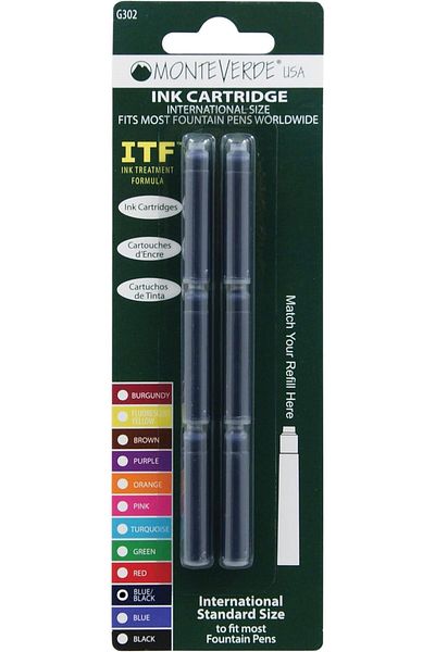 erorex International Size Cartridge To Fit Fountain Pens Blue Black 6 Per Pack G302Bb