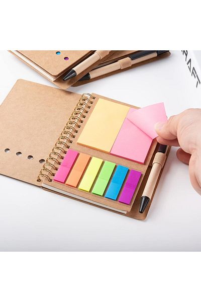 erorex Notebook With Pen Holder Sticky Notes Page Markers Colored Index Tag Flag 4.73 Inch X5.9 Inch Kraft
