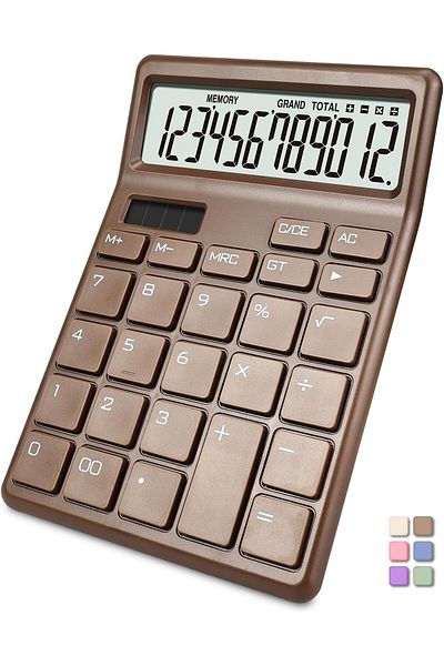 erorex Standard Calculator 12 Digit Brown Desktop Dual Power Battery And Solar Desk Calculators With Large