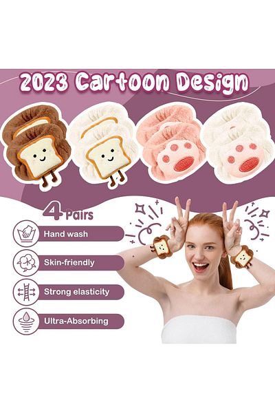 erorex Women'S Wrist Bands For Washing Face 8 Pcs Cartoon Microfiber Wrist Spa Washband For Girls Super