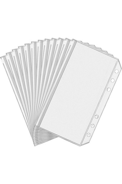 erorex A6 Binder Pockets 12Pcs Budget Cash Envelopes With 6 Holes Clear Zipper Folders Loose Leaf Bags