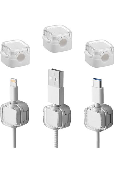 erorex مجموعة منظم كابلات مغناطيسية مكونة من 3 قطع متوافقة مع USB Type C وLightning باللون الأبيض الشفاف