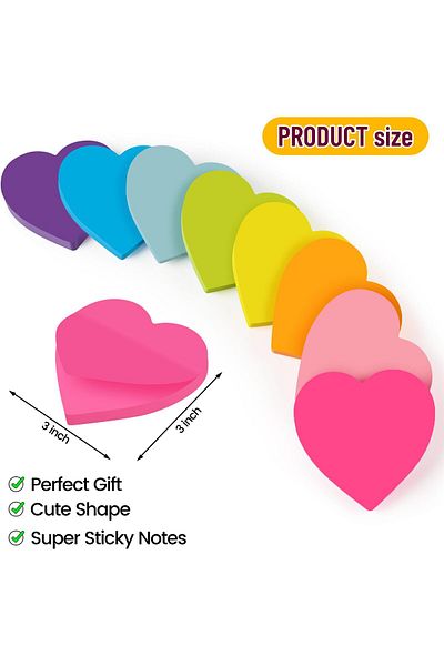 erorex Heart Sticky Notes 3X3 In 8 Pads Super Bright Color Strong Adhesive Post Clean Removal 82 Sheets Pad