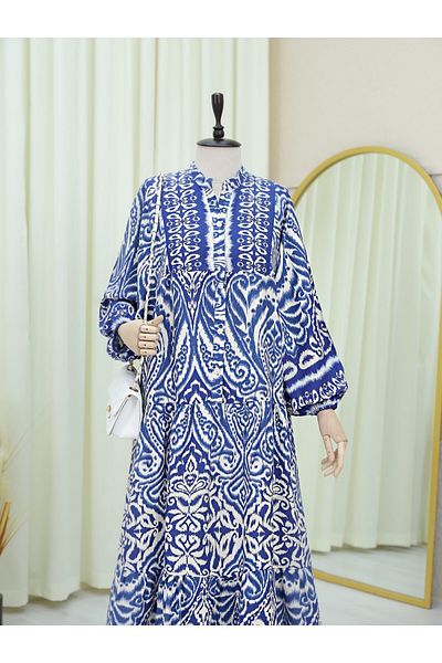 Modamorfo Rochie cu guler cu jumătate de nasturi - Albastru închis