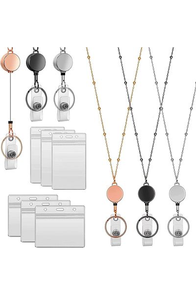 erorex 3 Pcs Sets Retractable Badge Reel Lanyard With Id Holder Necklace Lanyard With Transparent Id Card