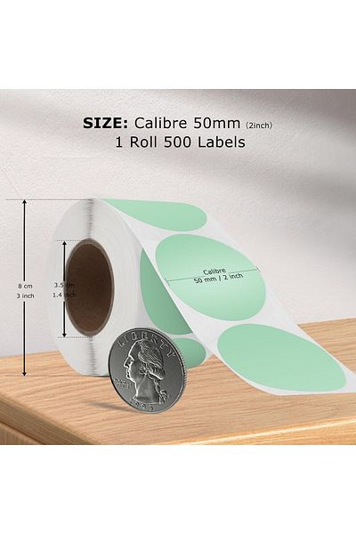 erorex Green Thermal Labels 2 Inch Vinyl Round Self Adhesive Stickers Waterproof Circle Printer Decals For