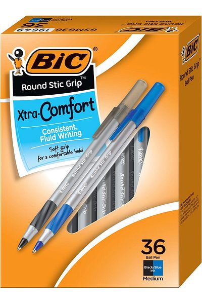 erorex Round Stick Grip Xtra Comfort Ballpoint Pens Medium Point 1.2Mm Ink Pens Black And Blue Soft Grip